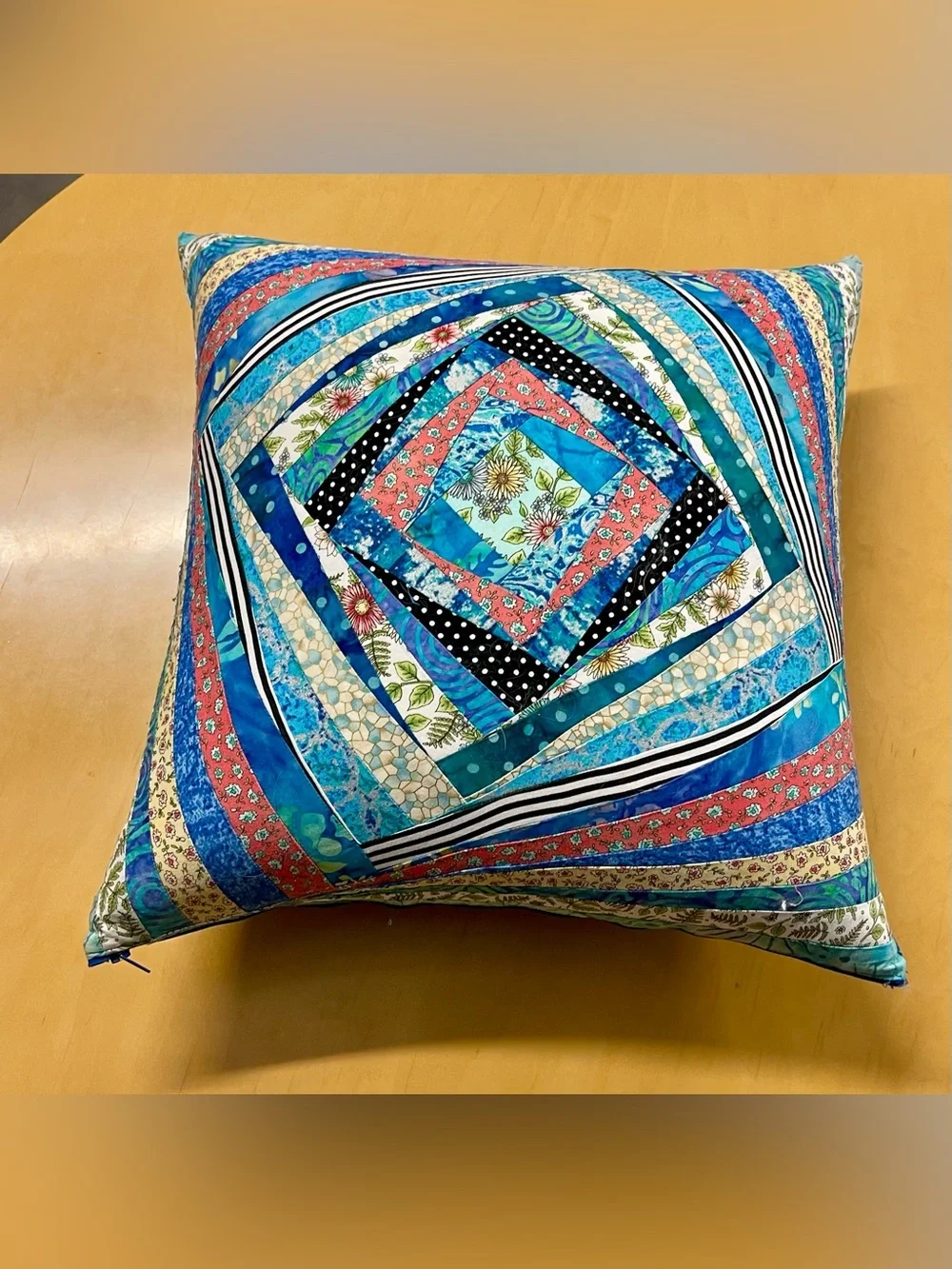 Handmade Patchwork Quilted Pillow 16x16 Boho Cottagecore
